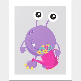 Spring Monster, Colorful Flowers, Purple Monster Posters and Art